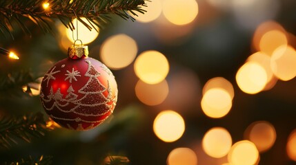 Obraz premium Festive Holiday Ornament Enhancing Seasonal Spirit Amid Blurry Lights