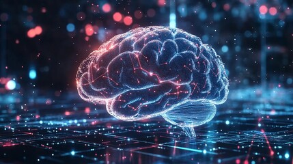 Abstract AI Background Complementing a Brilliant Floating Brain Hologram