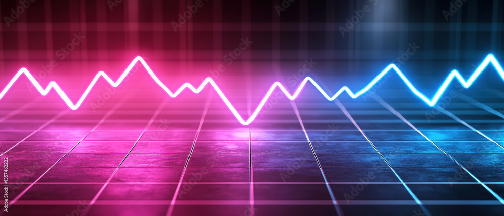 Poster vibrant grid background features neon zigzag lines pink and blue, creating dynamic and energetic atm