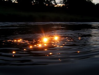 Sunset River Glimmer with Night Water.