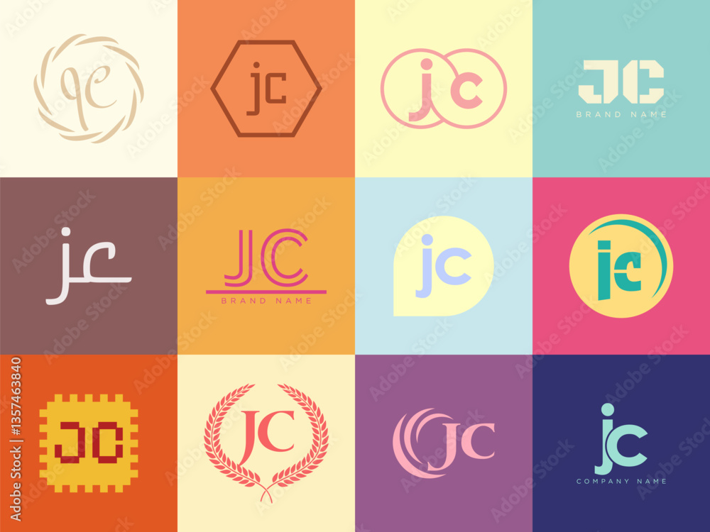 Fototapete jc logo company template. letter j and c logotype. set different classic serif lettering and modern 
