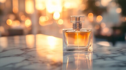 Minimalist Perfume Bottle Artistically Displayed on Smooth Marble Surface