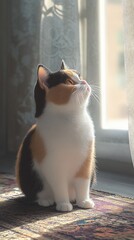 Serene and Fluffy Feline Observing the World with Grace and Elegance in Golden Light