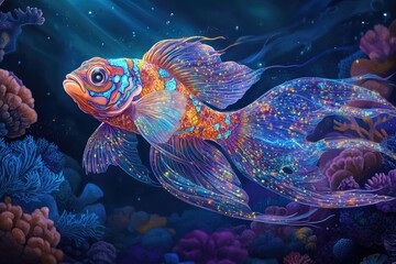 A stunning Mandarin fish with glowing bioluminescent patterns