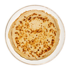 Pancakes on a plate on a white background.Russian pancakes with a ruddy crust.Pancakes...