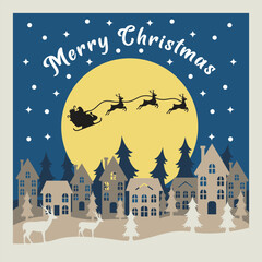 3D Christmas Deer With Santa Sleigh Layered Papercut