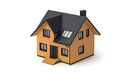 Wooden House with Isometric View.