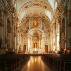 Fototapeta premium Ornate Catholic Sanctuary with Gold Detailing and Serene Ambiance
