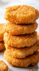 Appetizing Stack of Crispy Golden Chicken Nuggets on Marble Surface Culinary Still Life Close Up Shot Food Photography