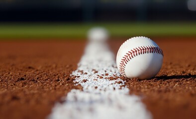 Baseball on the Infield Chalk Line Ready for the Game