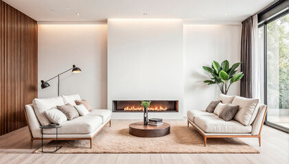 Modern interior design of elegant living room with comfortable furniture