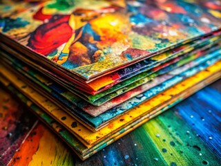 Fototapeta premium Macro Close-up of Comic Book Paper Texture, Vibrant Colors, Detailed Ink