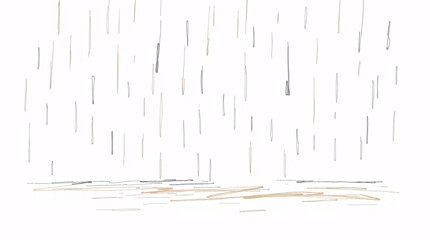 Minimalist illustration of falling raindrops against a white background, capturing a serene rainy day.