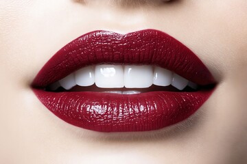 Fototapeta premium A close up of a woman's mouth with red lipstick