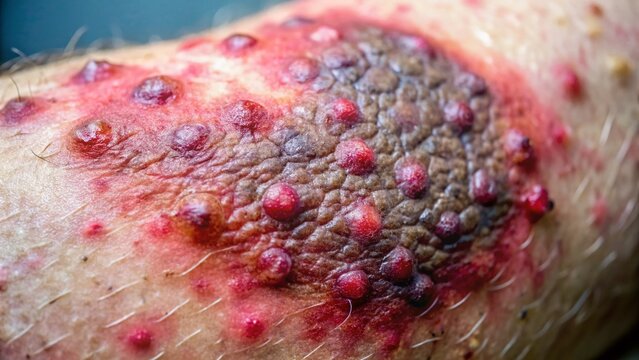 Macro Close-up of Skin Fungal Infection, Armpit Dermatitis, Ringworm, Yeast Infection, Athlete's Foot