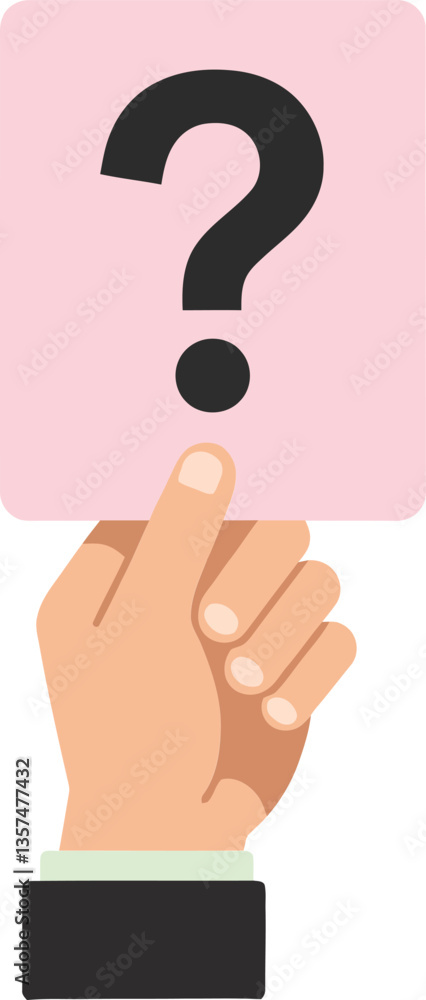 Aufkleber hand holding a pink card with a question mark in a flat design style representing curiosity and inqu