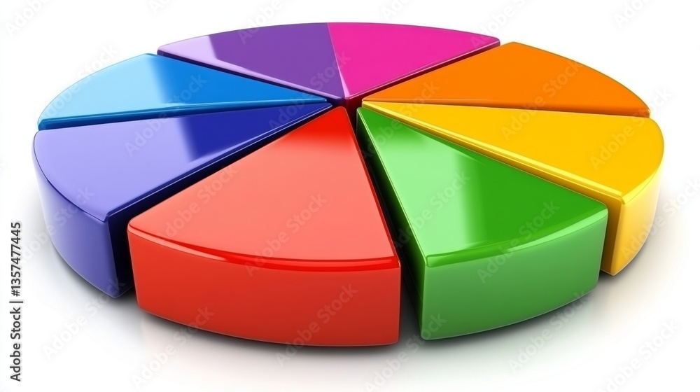 Poster a realistic d pie chart with each segment slightly lifted to create depth, polished for a profession