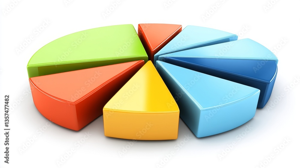 Poster a simple d pie chart with four evenly distributed segments in pastel colors, set on a white backgrou