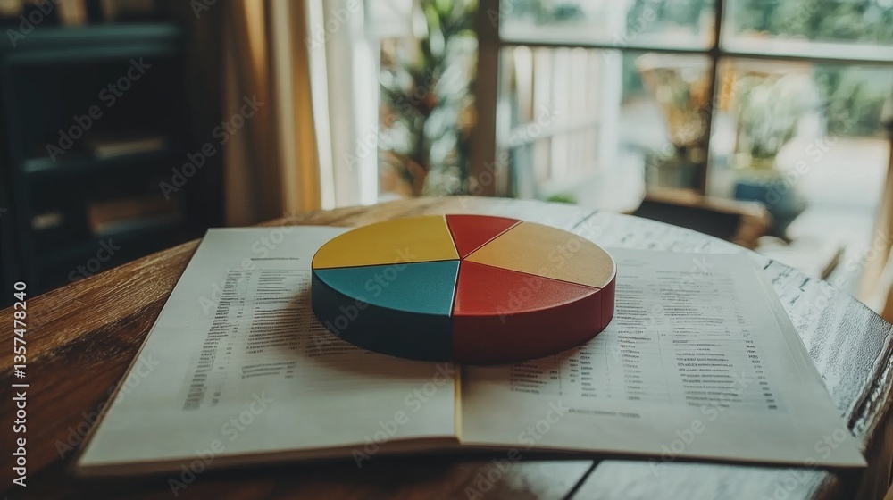 Aufkleber dynamic d pie chart with one slice pulled out, highlighting important data in a business report.