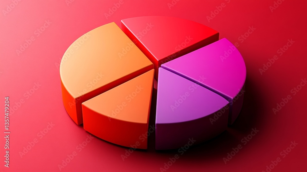 Poster flat-design inspired d pie chart with color blocks and shadow effects for easy data interpretation