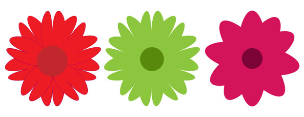 Flower icons set , 3 different color daisy flower isolated on white background. Flat lay, top view. Floral pattern, object . Daisy flower vector, Flowers in modern simple.  Vector illustrator. eps10 9