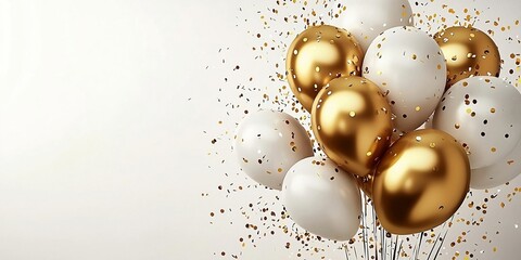 White and gold balloon on white background. Generative AI technology