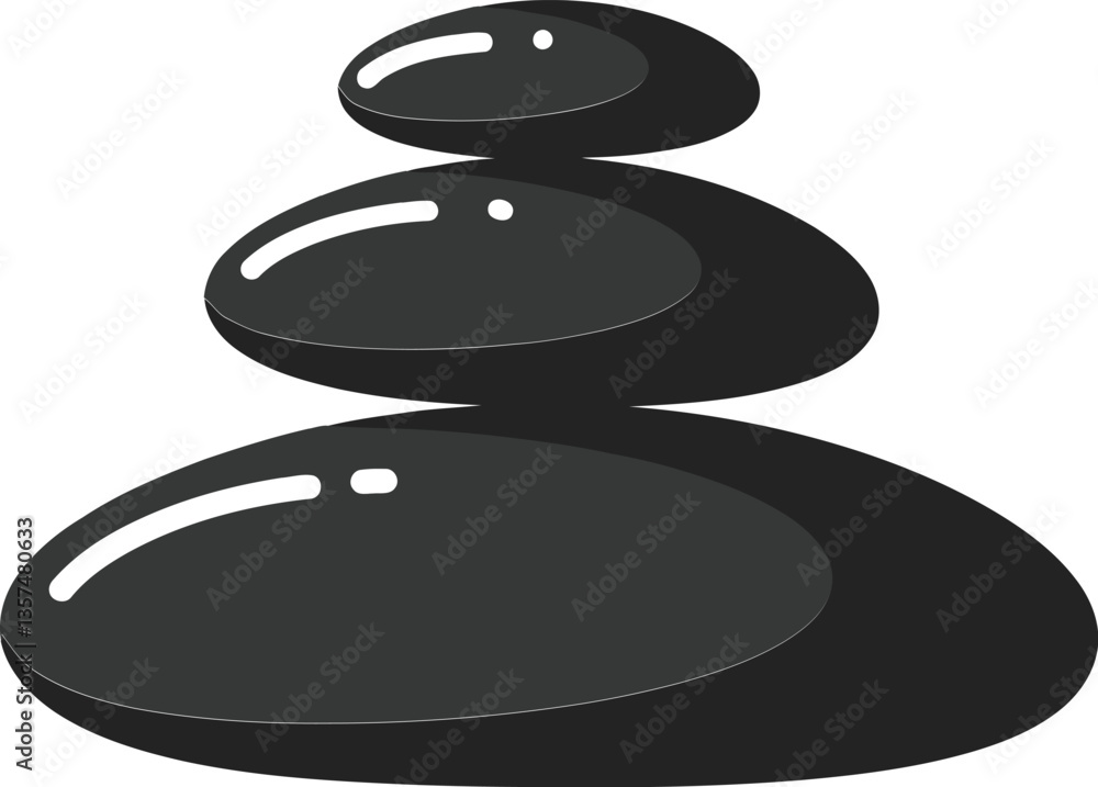 Poster smooth black stacked pebbles in a tranquil arrangement showcasing minimalistic design in vector art