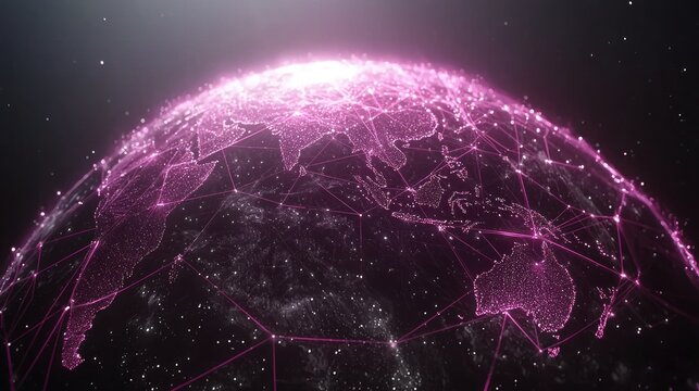 Global Network Pink Earth, Connections, Space, Background, Technology - Powered by Adobe