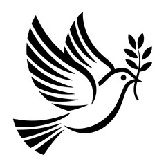 Minimalist Dove with Olive Branch, Black and White Peace Symbol, Elegant Vector Bird Illustration