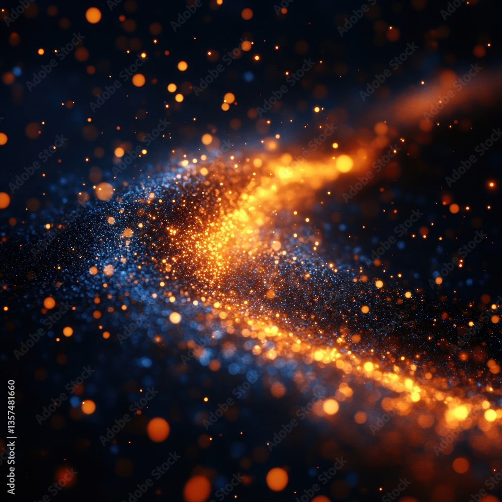 Poster abstract luminous trail of golden particles on dark backdrop creating a magical and ethereal atmosph