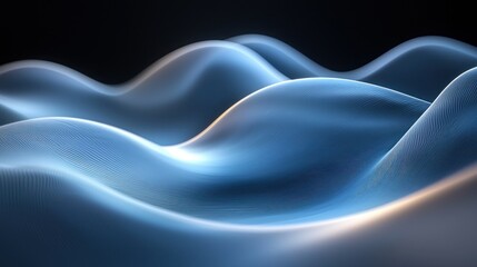 Fototapeta premium Glowing blue waves flow on dark background; abstract digital art for tech design