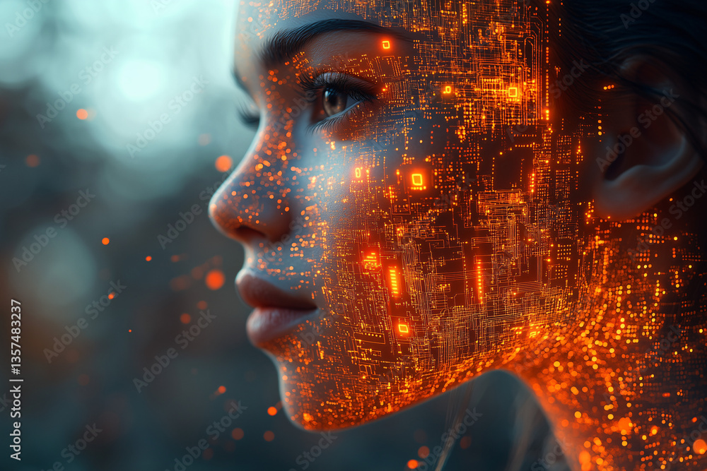 Poster digital infusion: merging technology with humanity, the image depicts a person’s profile subtly infu