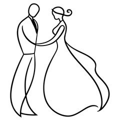 Wedding Couple Line Art Drawing
