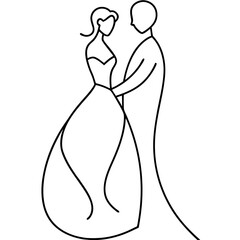 Wedding Couple Line Art Drawing
