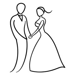 Wedding Couple Line Art Drawing