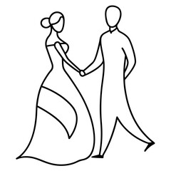 Wedding Couple Line Art Drawing