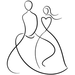 Wedding Couple Line Art Drawing
