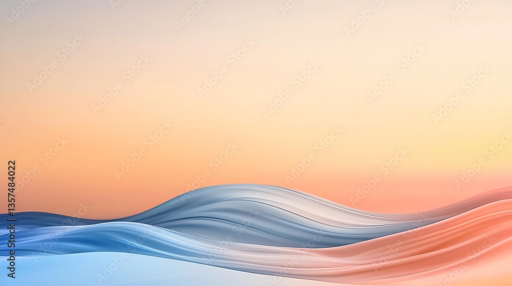Poster soft colorful waves in a tranquil gradient sunset background for creative design projects