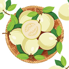 A rustic basket brimming with fresh, ripe guavas ready to enjoy.