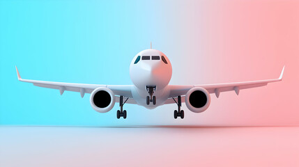 Obraz premium White Airplane in Flight Against a Pink and Blue Gradient Background