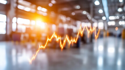 Abstract Business Growth Chart Over Blurred Industrial Factory Background with Orange Lines Showing Financial Progress and Investment Success Optimistic Market Trend