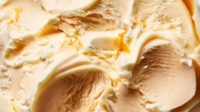 Creamy vanilla ice cream swirls in motion capturing rich textures and tempting visual dynamics with a burst of sweet caramel drizzle