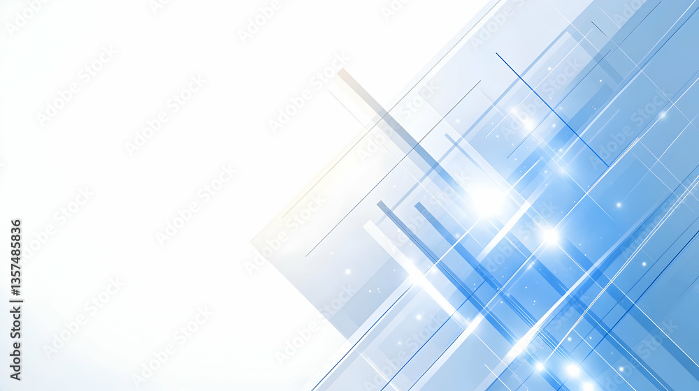 Poster abstract geometric background with blue and white lines bright light effect modern design clean back