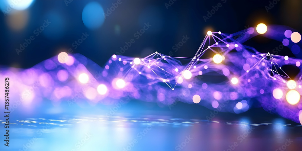 Poster abstract network connection with glowing dots and lines in blue and purple technology background fut