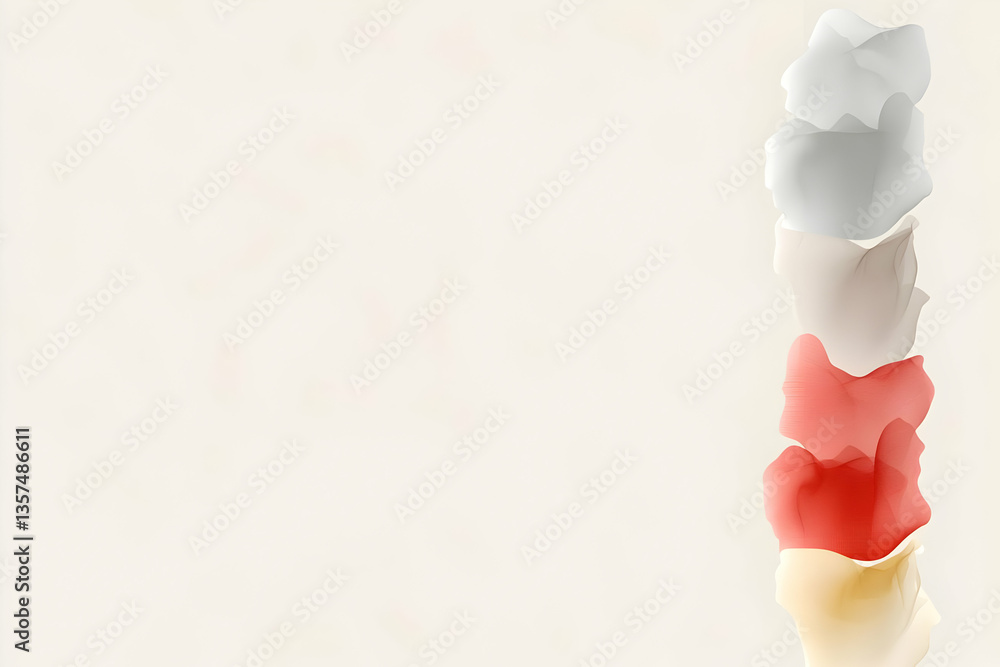 Poster abstract stacked color paper sheets in white gray red and beige gradient with textural surface and d