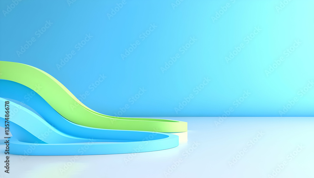Poster abstract three dimensional waves in light blue green and white with smooth gradient background for m