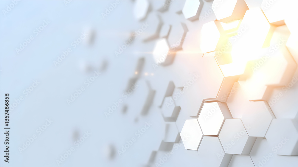 Poster abstract white hexagon pattern background with bright light clean minimalist design and modern geome