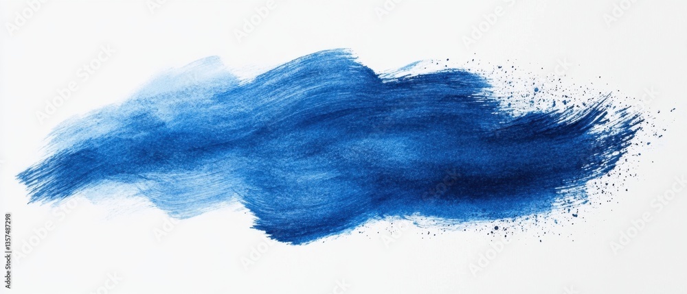 Poster abstract artistic background of vibrant blue paint stroke on white canvas with dynamic texture and e