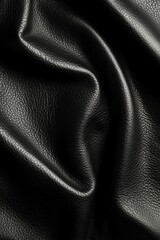 Detailed Black Leather Texture with Folds and Subtle Grain Pattern