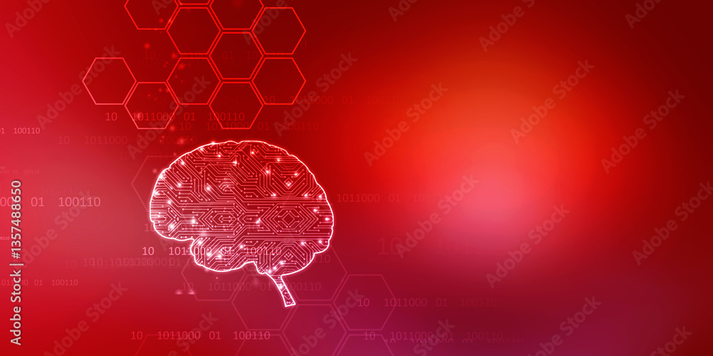 Poster 2d illustration concept of thinking, background with brain, abstract artificial intelligence. techno